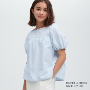Camisas Uniqlo 100% Algodon Chambray Gathered Niños Azules | 17582-QLVX