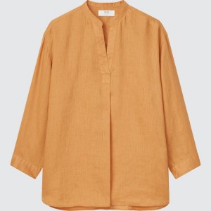 Camisas Uniqlo 100% Linen Skipper Collar 3/4 Sleeved Mujer Naranjas | 97145-QAHY