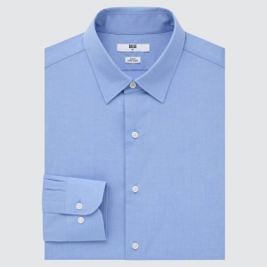 Camisas Uniqlo Easy Care Broadcloth Stretch Slim Fit (Regular Collar) Hombre Azules | 75824-KQEB