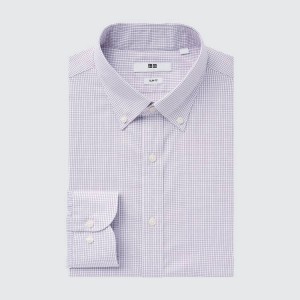 Camisas Uniqlo Easy Care Stretch Slim Fit Checked (Button-down Collar) Hombre Moradas | 86931-JZQK