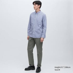 Camisas Uniqlo Extra Fine Algodon Broadcloth Regular Fit (Button-down Collar) Hombre Azules | 73096-CGYO