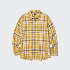 Camisas Uniqlo Flannel Checked Regular Fit (Regular Collar) Hombre Amarillo | 39452-YKJF