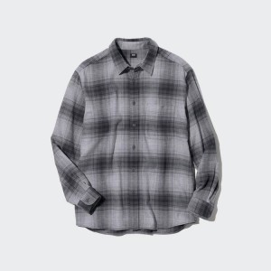 Camisas Uniqlo Flannel Regular Fit Checked (Regular Collar) Hombre Gris | 83917-WTSH