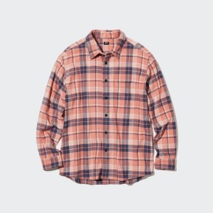 Camisas Uniqlo Flannel Regular Fit Checked (Regular Collar) Hombre Rosas | 43927-MVLP
