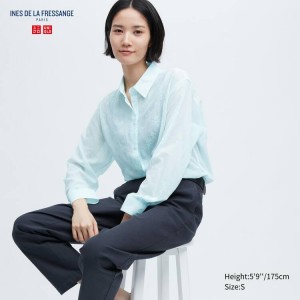 Camisas Uniqlo Ines De La Fressange Sheer Embroidered Long Sleeved Mujer Azules | 16432-XHIJ