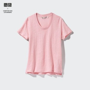 Camisas Uniqlo Linen Crew Neck Mujer Rosas | 52987-AWGK