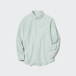 Camisas Uniqlo Slim Fit A Rayas Oxford (Button-down Collar) Hombre Verde | 72840-BFGN