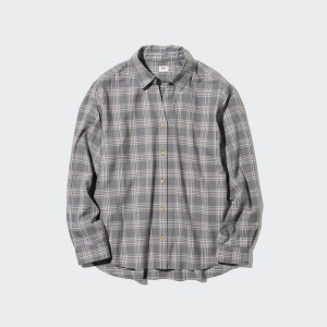 Camisas Uniqlo Soft Brushed Checked Long Sleeved Mujer Gris | 36725-ECOV