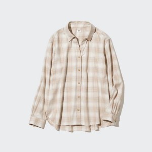 Camisas Uniqlo Soft Brushed Checked Long Sleeved Mujer Beige | 08291-UBQK