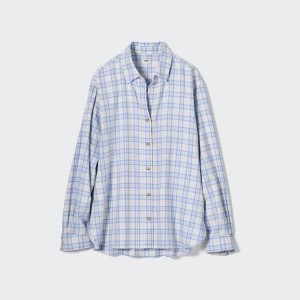 Camisas Uniqlo Soft Brushed Checked Long Sleeved Mujer Azules Claro | 71530-MONH