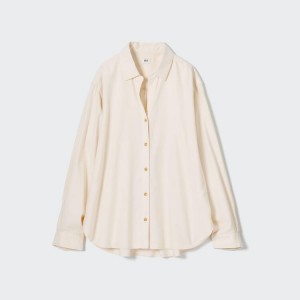 Camisas Uniqlo Soft Brushed Long Sleeved Mujer Blancas | 50327-ZATX