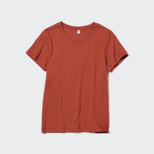 Camiseta Uniqlo 100% Supima Algodon Crew Neck Corta Sleeved Mujer Rojas | 54361-BPGL