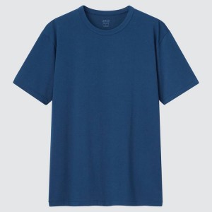 Camiseta Uniqlo Airism Algodon Crew Neck Hombre Azules | 34821-REKB