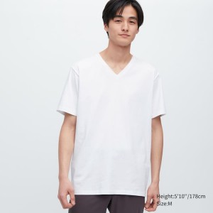 Camiseta Uniqlo Airism Algodon V Neck Corta Sleeved Hombre Blancas | 98651-NFBO