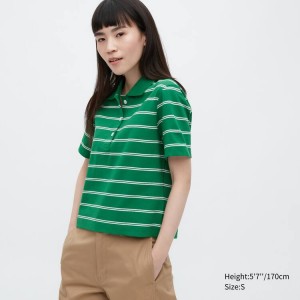 Camiseta Uniqlo Cropped Relaxed Fit A Rayas Mujer Verde | 62918-UCNE
