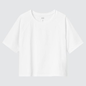 Camiseta Uniqlo Dry-ex Crew Neck Cropped Mujer Blancas | 21695-MTAH