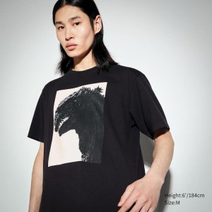 Camiseta Uniqlo Hideaki Anno Ut Estampadas (Godzilla) Hombre Negras | 76439-KCSI