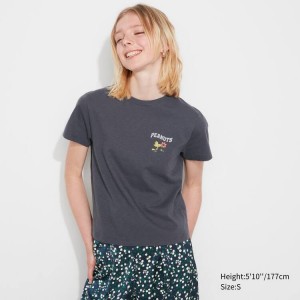 Camiseta Uniqlo Love Sunshine & Peanuts Ut Estampadas Mujer Gris Oscuro | 29671-ZDBK