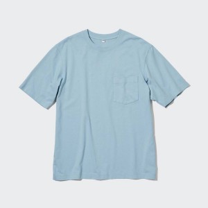 Camiseta Uniqlo Oversized Pocket Crew Neck Half Sleeved Hombre Azules | 97068-VOGE