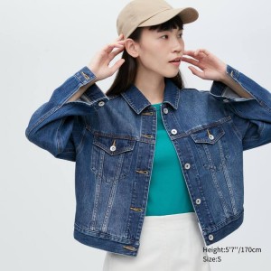 Chaquetas Uniqlo Denim Corta Mujer Azules | 52794-YFAV