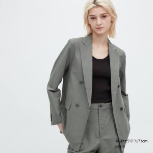 Chaquetas Uniqlo Linen Blend Mujer Verde Oliva | 32715-LHVN