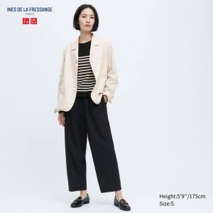 Pantalones Uniqlo Ines De La Fressange Linen Algodon Blend Anchos Leg Gathered Mujer Negras | 25790-EZTN