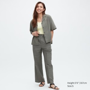 Pantalones Uniqlo Linen Blend Plisado Anchos Leg Mujer Verde Oliva | 08429-UQJL