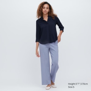 Pantalones Uniqlo Stretch Directo Leg Mujer Azules | 18749-BEOT