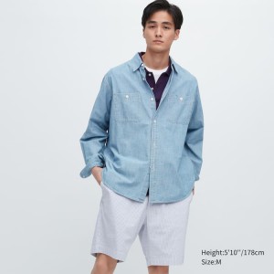 Short Uniqlo Dry Stretch Seersucker Easy Hombre Azules | 02948-KMOJ