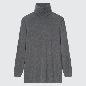 Tops Uniqlo Heattech Turtleneck Long Sleeved Thermal Hombre Gris Oscuro | 94751-ZGHU