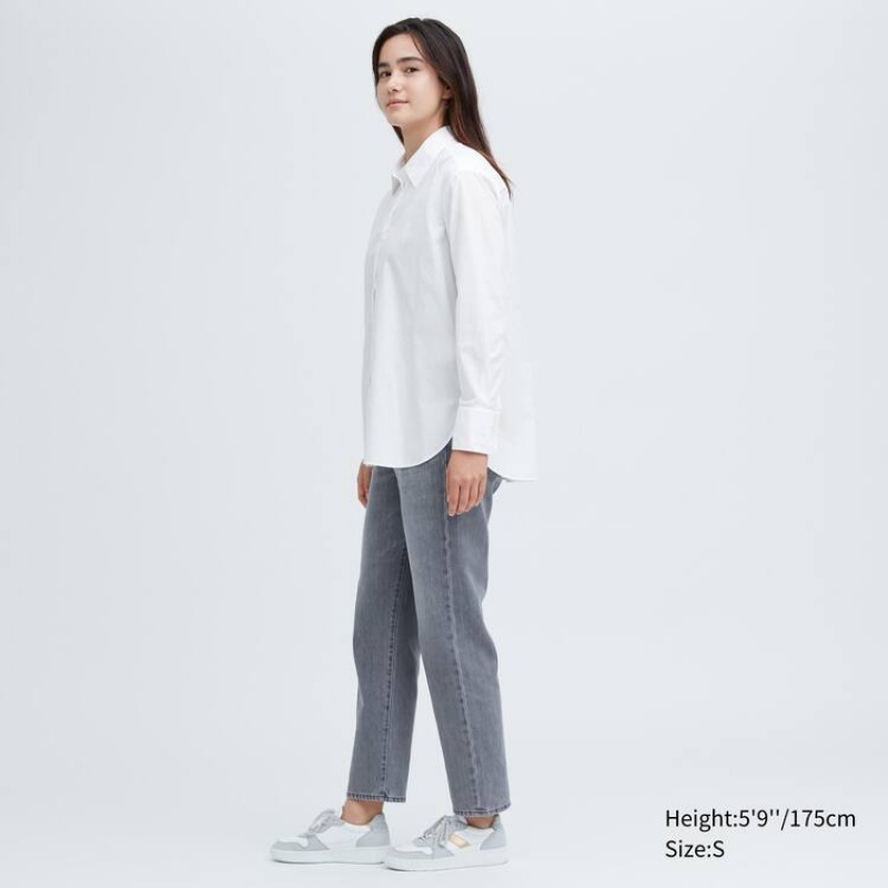 Camisas Uniqlo Algodon Long Sleeved Mujer Blancas | 34607-QRXB