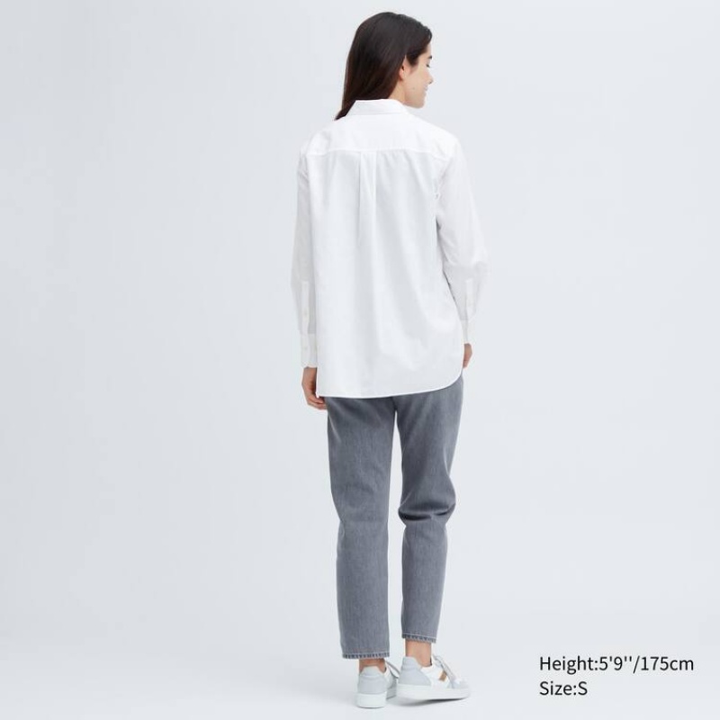 Camisas Uniqlo Algodon Long Sleeved Mujer Blancas | 34607-QRXB