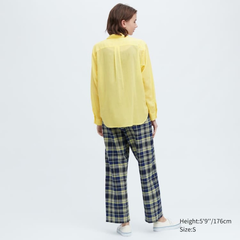 Camisas Uniqlo Ines De La Fressange Sheer Algodon Relaxed Fit Long Sleeved Mujer Amarillo | 92540-WQXZ