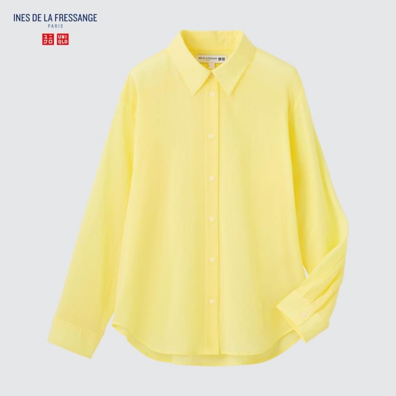 Camisas Uniqlo Ines De La Fressange Sheer Algodon Relaxed Fit Long Sleeved Mujer Amarillo | 92540-WQXZ