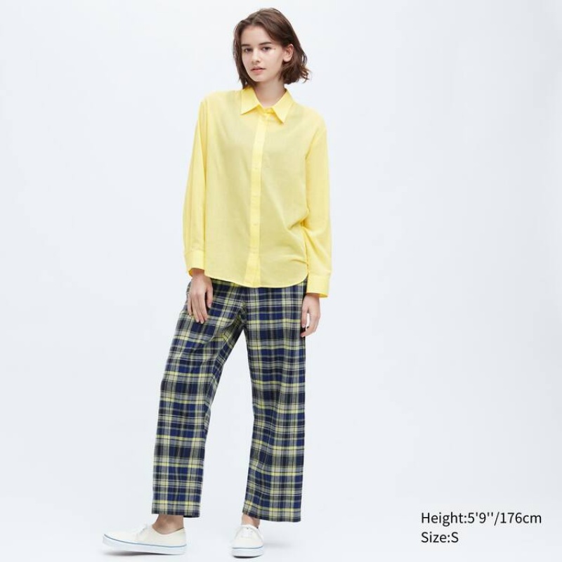 Camisas Uniqlo Ines De La Fressange Sheer Algodon Relaxed Fit Long Sleeved Mujer Amarillo | 92540-WQXZ