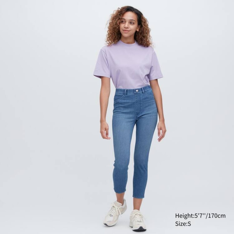 Leggins Uniqlo Ultra Stretch High Rise Cropped Mujer Azules | 40582-MWZG