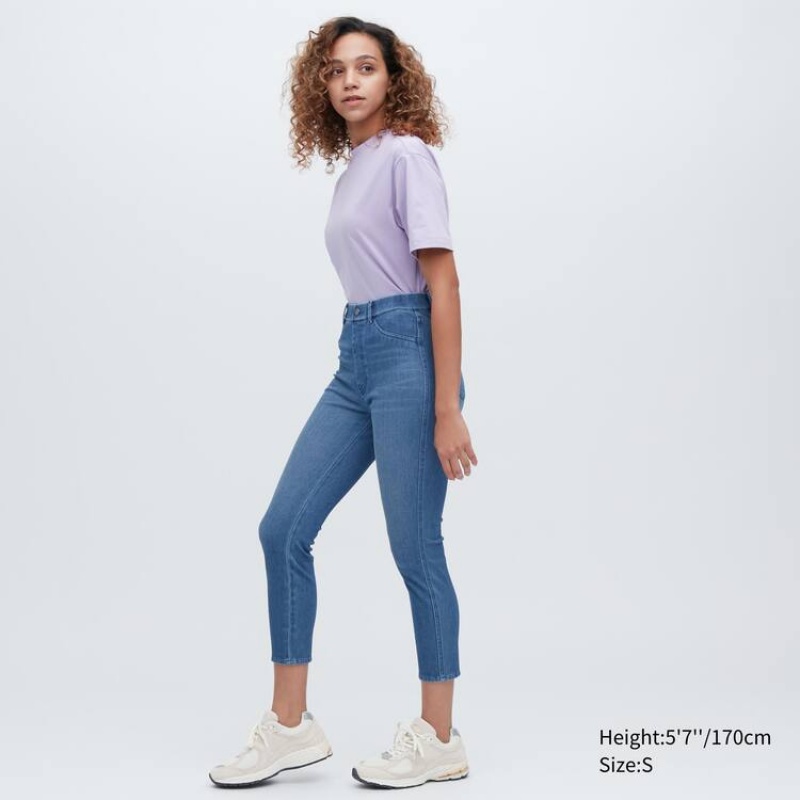 Leggins Uniqlo Ultra Stretch High Rise Cropped Mujer Azules | 40582-MWZG