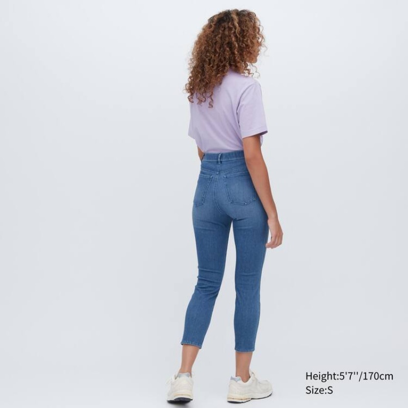 Leggins Uniqlo Ultra Stretch High Rise Cropped Mujer Azules | 40582-MWZG