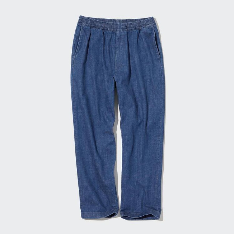 Pantalones Uniqlo Algodon Denim Relaxed Fit Ankle Length Hombre Azules | 37601-GXAF