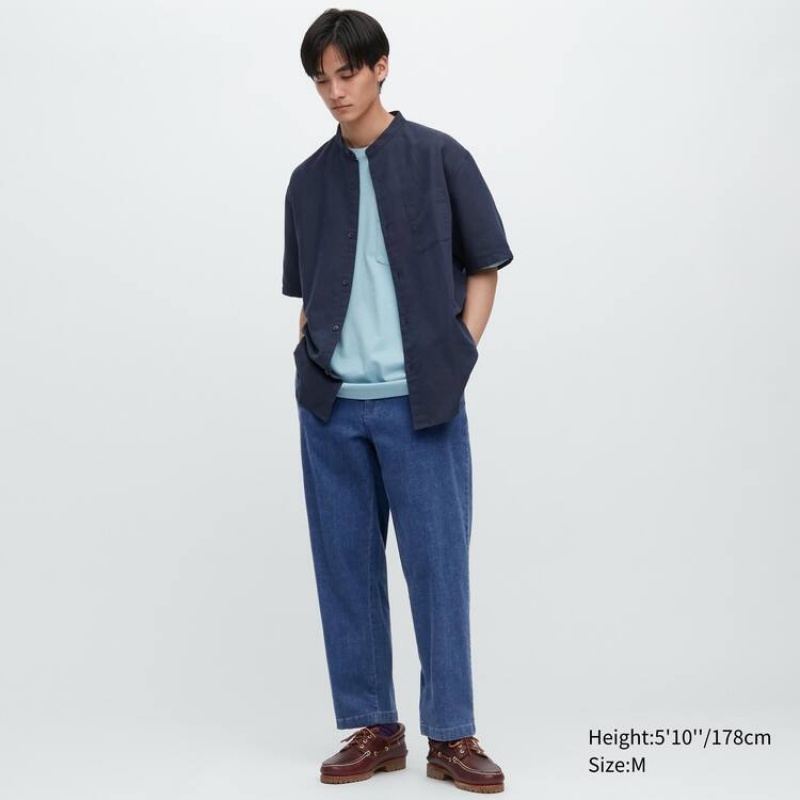 Pantalones Uniqlo Algodon Denim Relaxed Fit Ankle Length Hombre Azules | 37601-GXAF