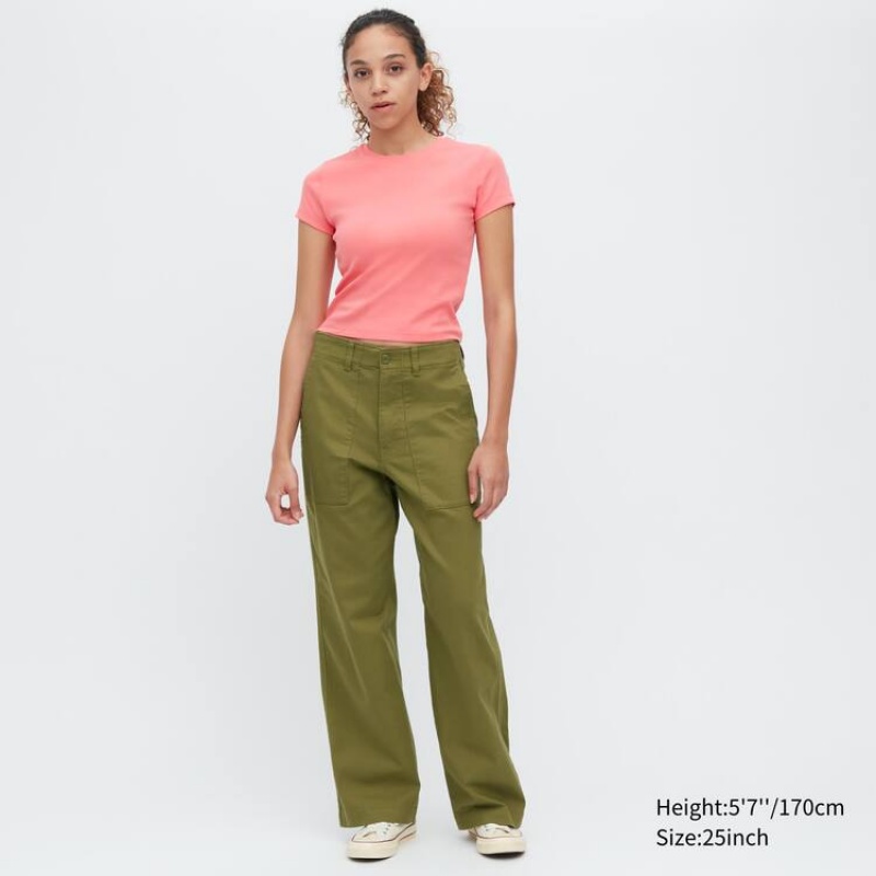 Pantalones Uniqlo Anchos Leg Baker Mujer Verde Oliva | 25916-RVKN