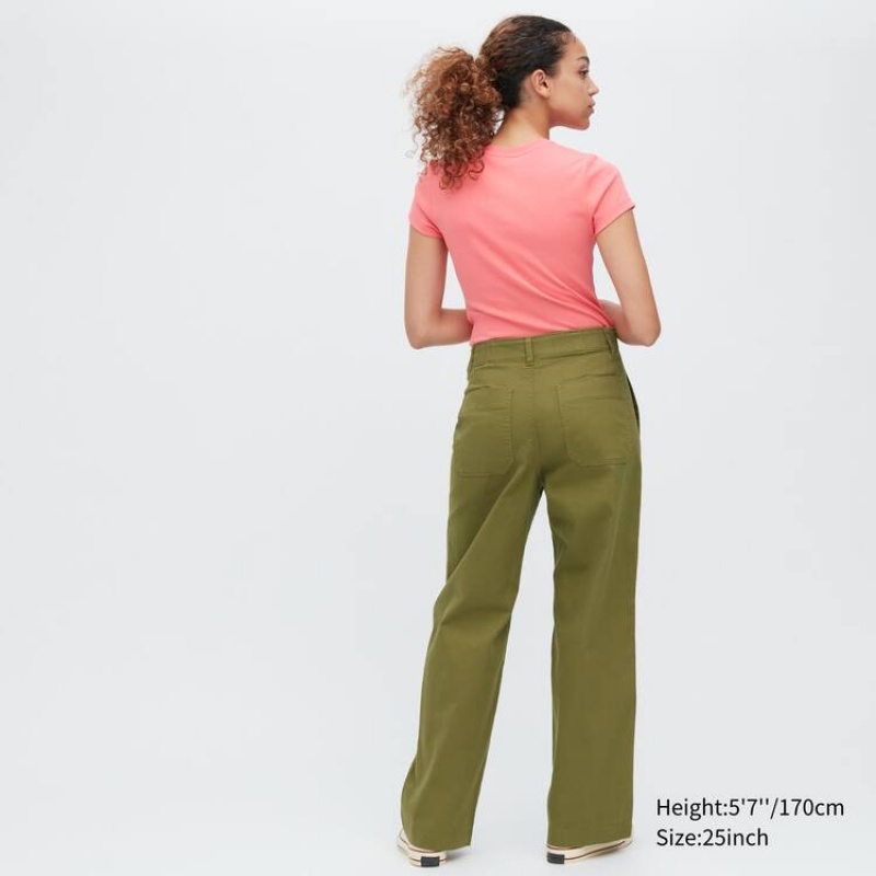 Pantalones Uniqlo Anchos Leg Baker Mujer Verde Oliva | 25916-RVKN