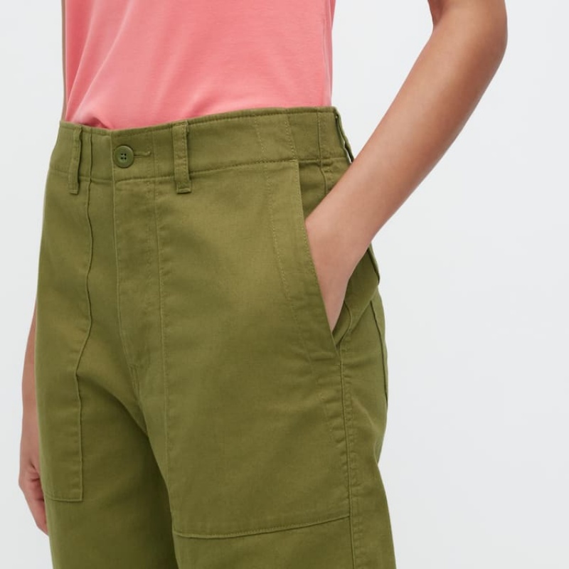 Pantalones Uniqlo Anchos Leg Baker Mujer Verde Oliva | 25916-RVKN