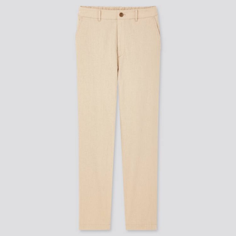 Pantalones Uniqlo Linen Algodon Blend Tapered (2020 Season) Mujer Beige | 29617-KJGL