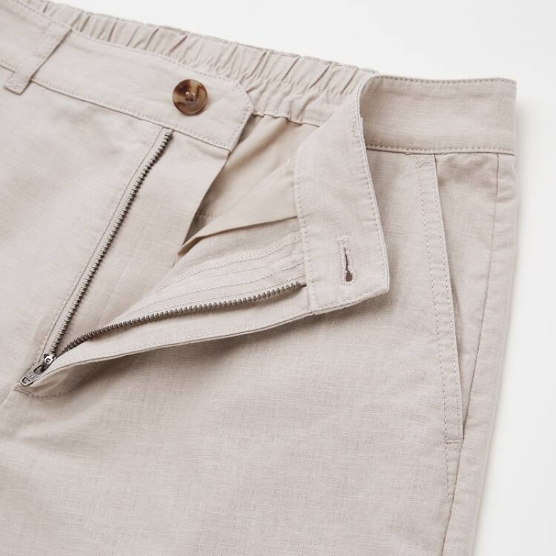 Pantalones Uniqlo Linen Algodon Blend Tapered (2021 Season) Mujer Beige | 91467-MXST