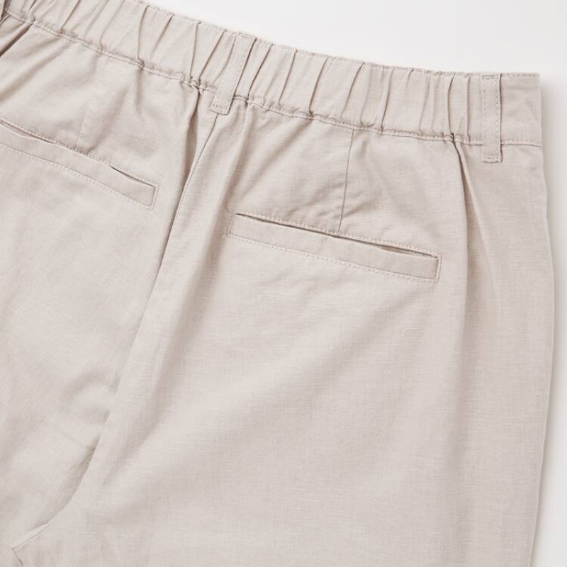 Pantalones Uniqlo Linen Algodon Blend Tapered (2021 Season) Mujer Beige | 91467-MXST