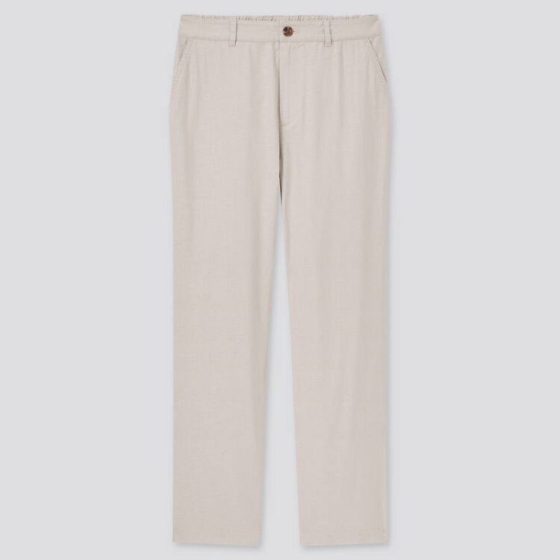 Pantalones Uniqlo Linen Algodon Blend Tapered (2021 Season) Mujer Beige | 91467-MXST