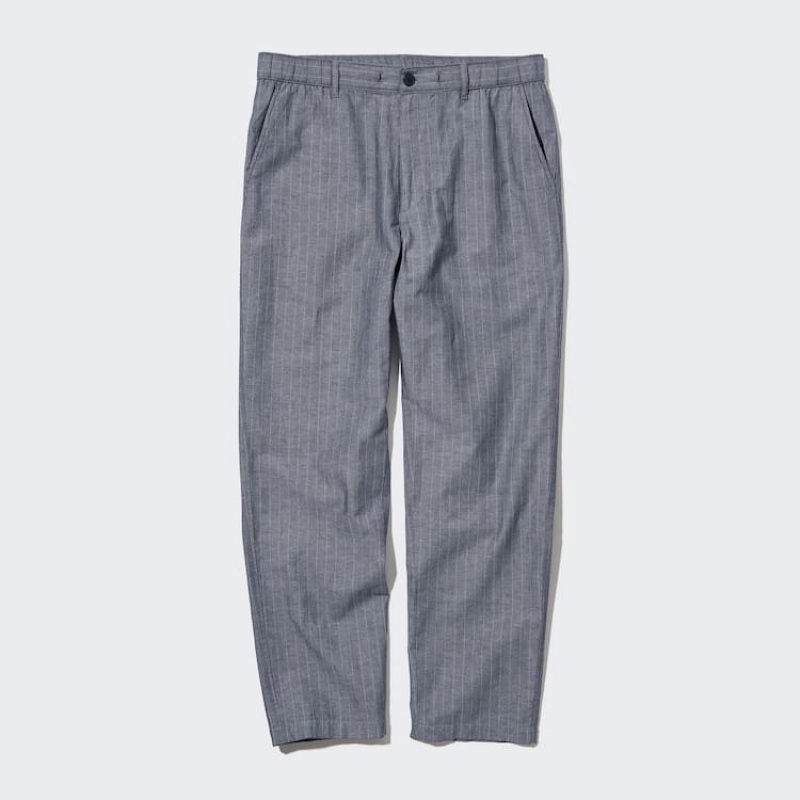 Pantalones Uniqlo Linen Blend A Rayas Relaxed Fit Hombre Azules | 94253-WOEU