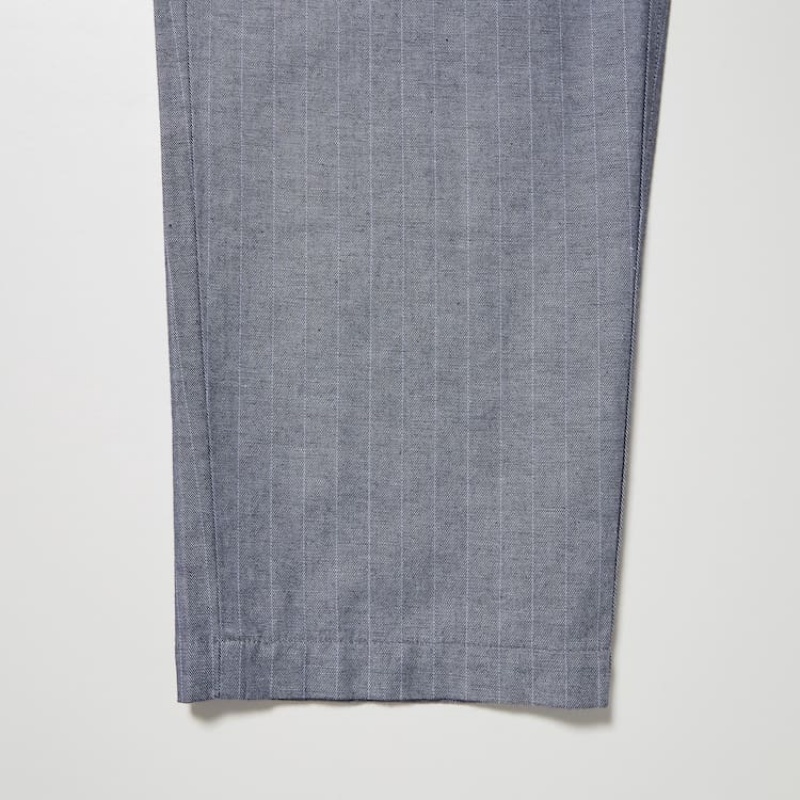 Pantalones Uniqlo Linen Blend A Rayas Relaxed Fit Hombre Azules | 94253-WOEU