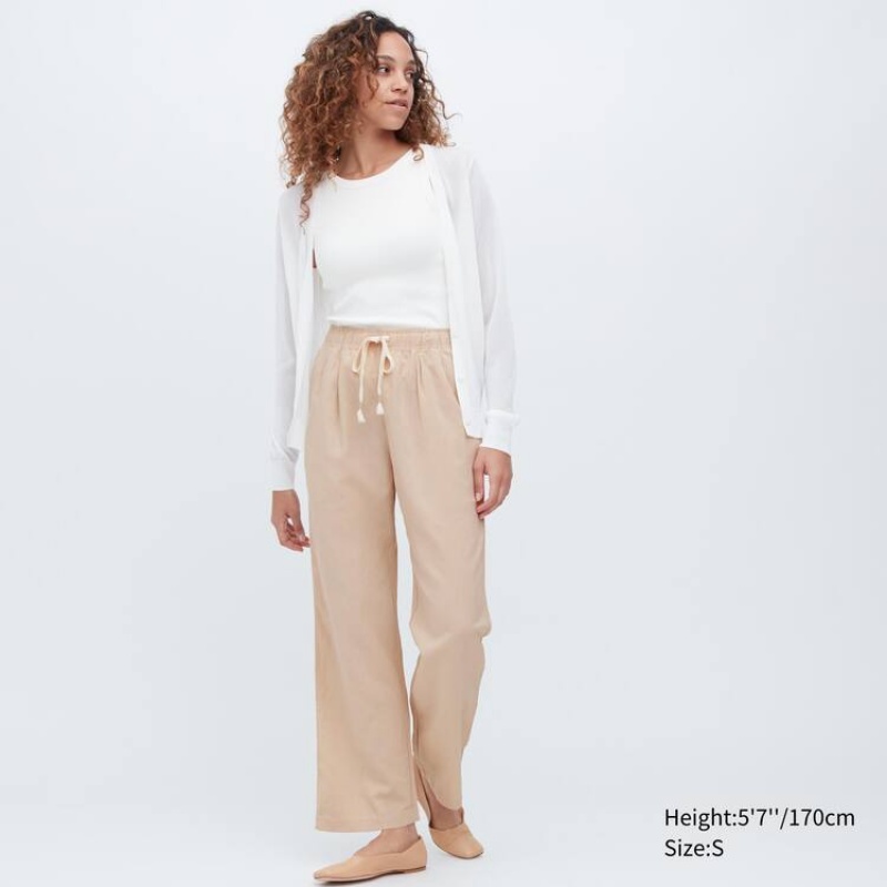 Pantalones Uniqlo Linen Blend Easy Mujer Beige | 53204-ISAB